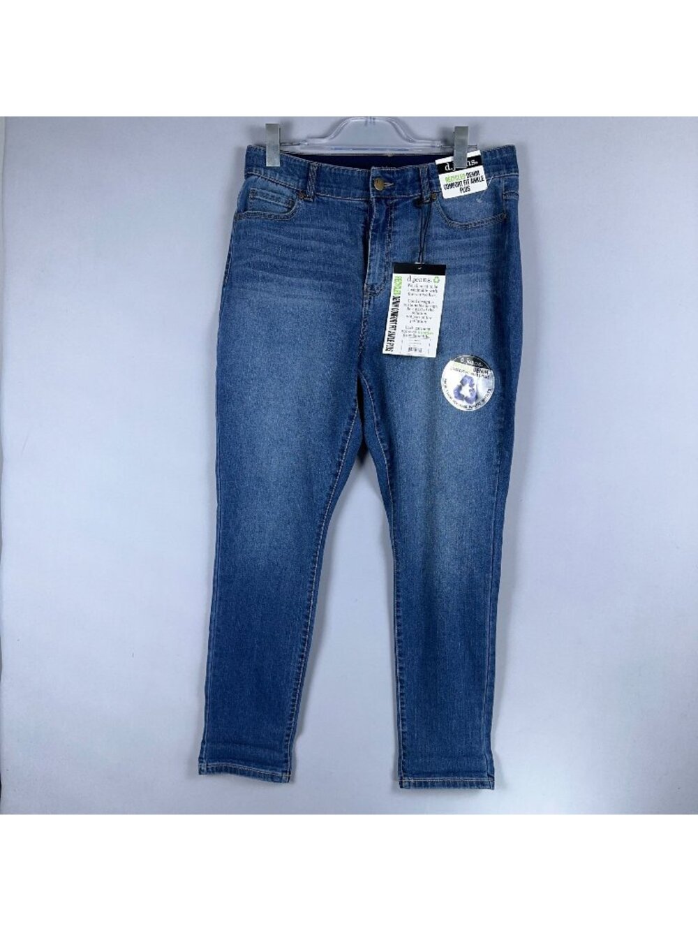 D.Jeans Recycled Ankle Jeans Mid Rise Comfort Fit Womens Plus Size 14W Blue